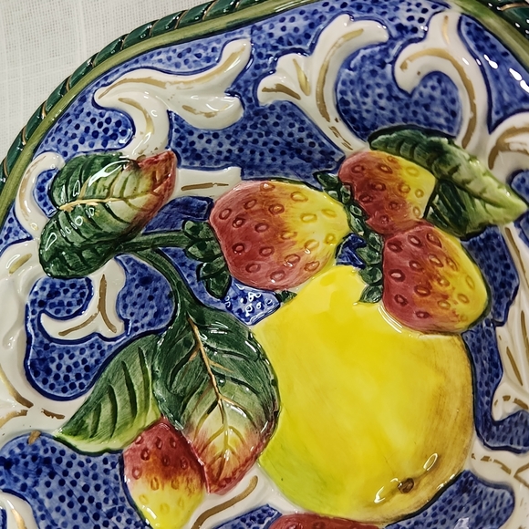 Fitz and Floyd Florentine Fruits al Fresco Blue Nuts Candy Dish, Octagonal Shape - Picture 5 of 8